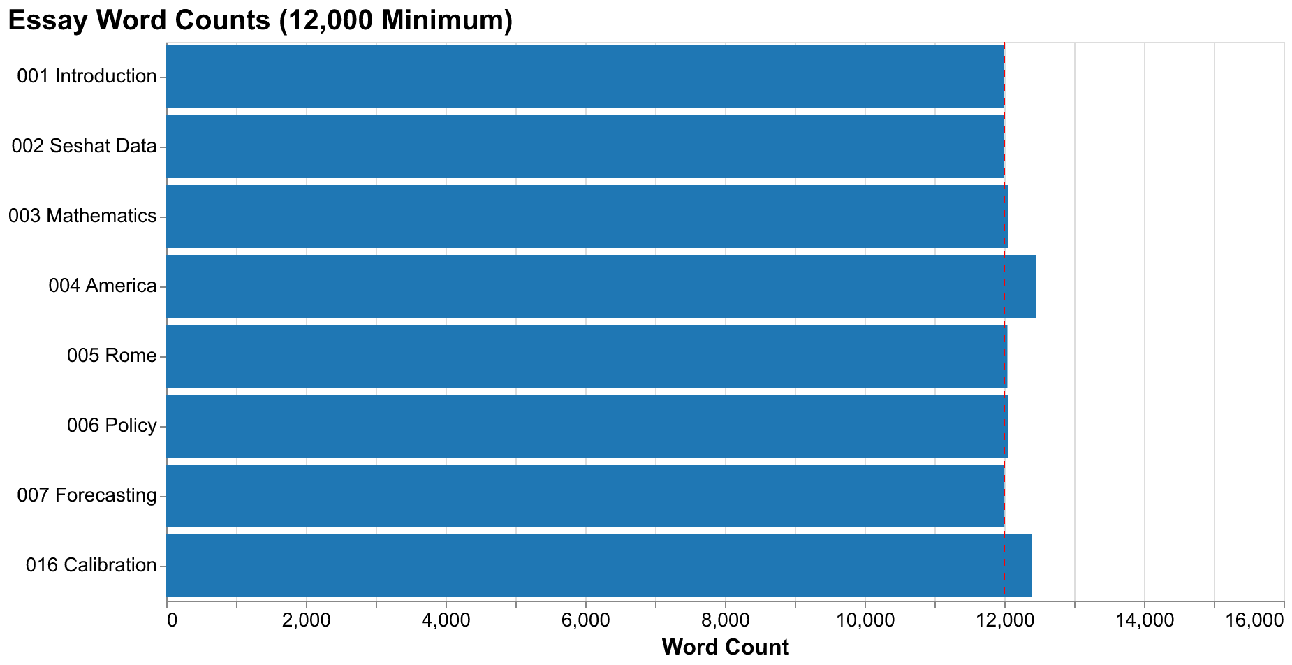 Essay word counts showing 12,000+ words each