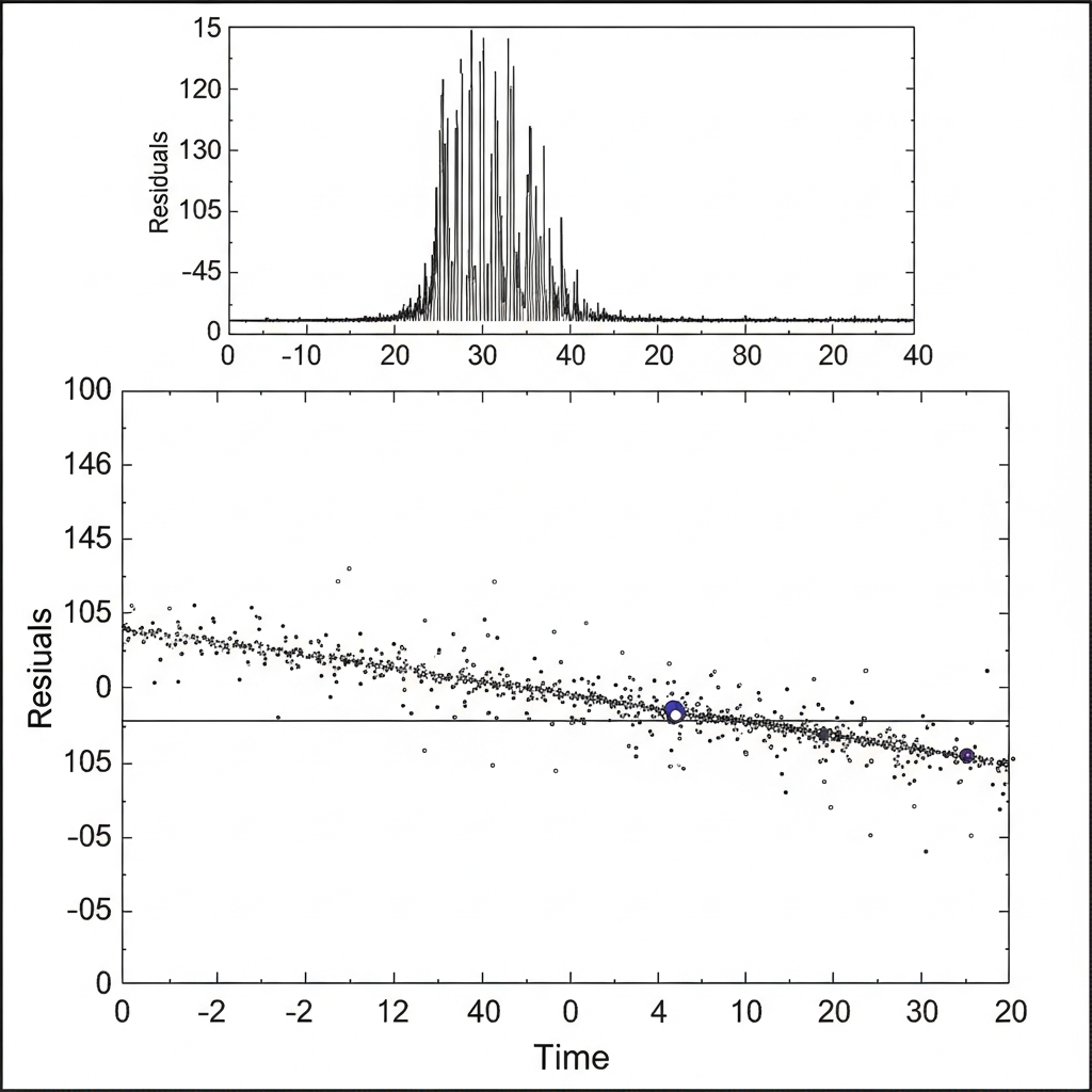 Residual analysis showing model errors over time
