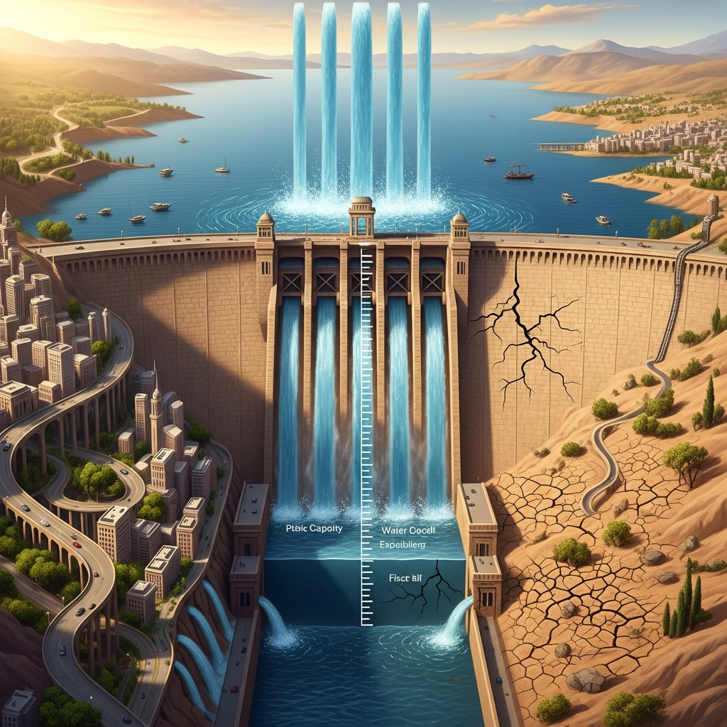 A dam metaphor representing state fiscal health