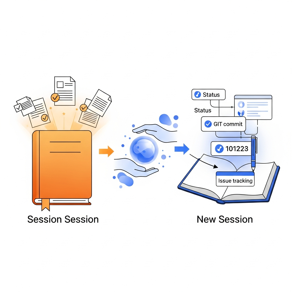 Session handoff illustration showing state transfer between sessions