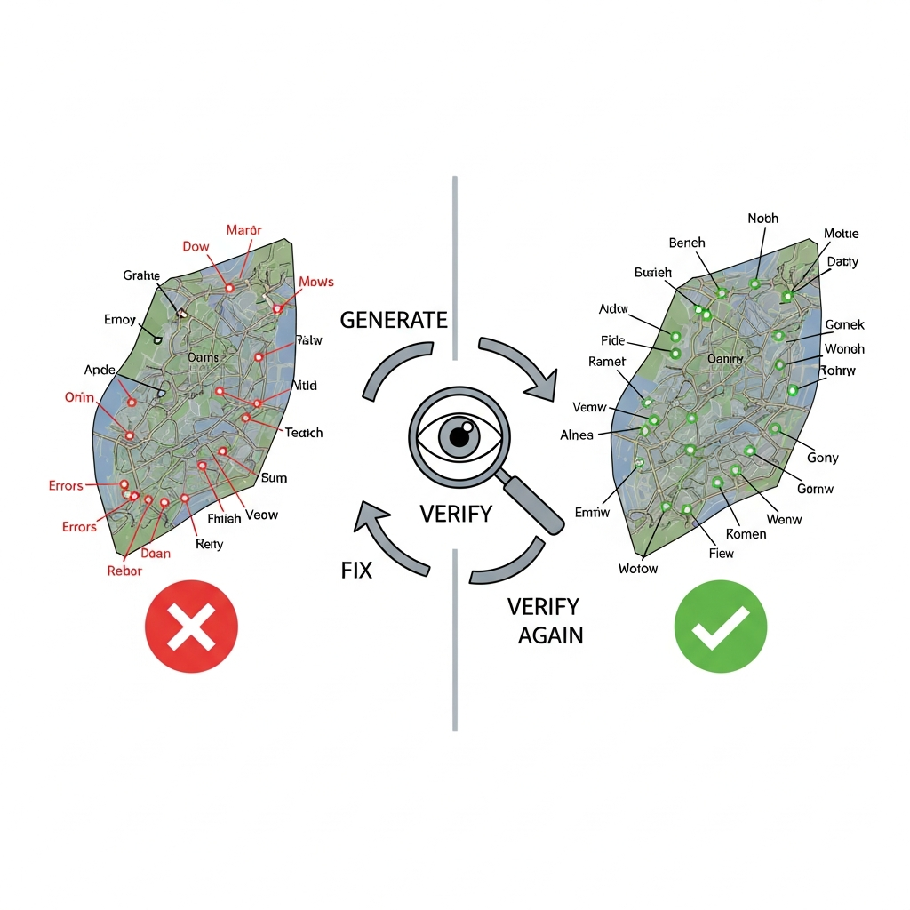 Visual verification process showing error detection and correction