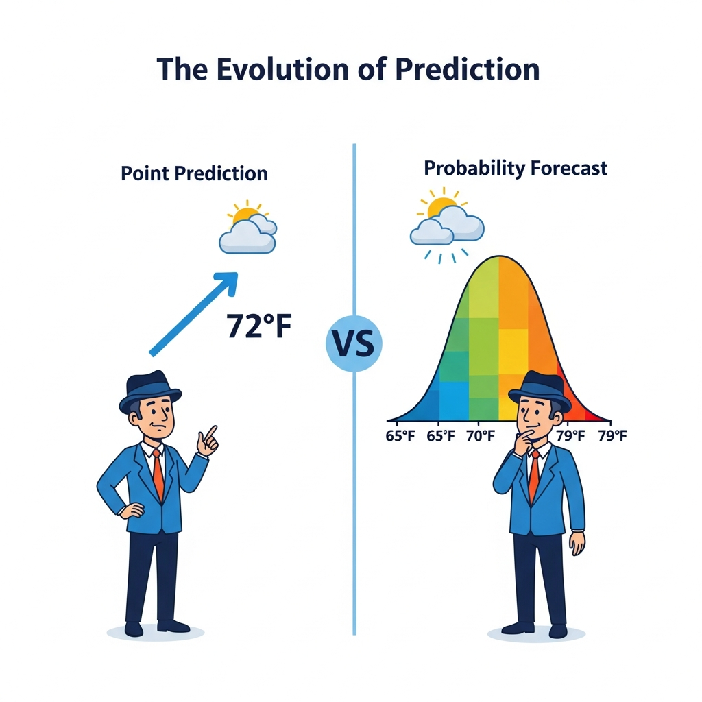 Evolution of prediction from point forecasts to probability distributions