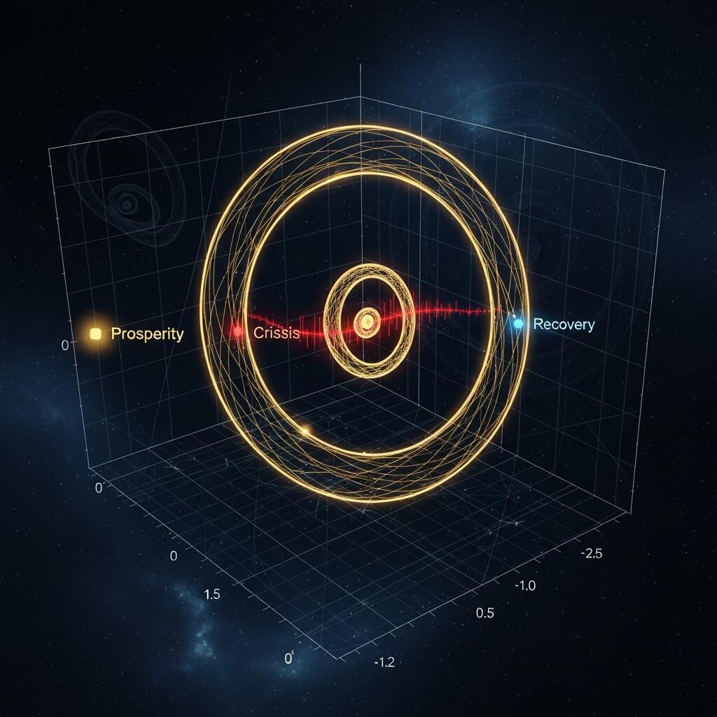 A visualization of phase space trajectories showing the system's evolution through state space